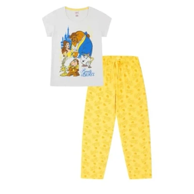 Imagen de Disney Conjunto de pijama largo algodón para mujer la Bella y Bestia, blanco, 36 38