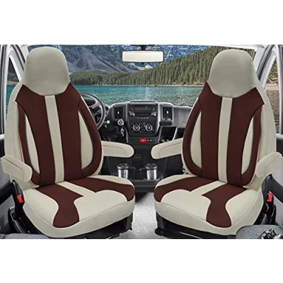 Imagen de BREMER SITZBEZÜGE Measure Pilot WPL413 Fundas de Asiento compatibles con Peugeot Boxer Tipo 250, Accesorios para Autocaravana, Juego 2 Incluyendo reposabrazos en Beige/marrón
