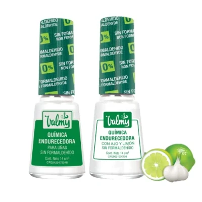 Imagen de VALMY Pack Endurecedor de Uñas Frágiles: Química Endurecedora y con Ajo Limon, Libre Formaldehído, Tratamiento Blanqueador Fortalecedor, 14 ml c/u (2 unidades)