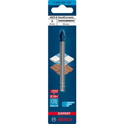 Imagen de Bosch Professional 1x Broca Expert HEX 9 HardCeramic (para Tejas, Baldosas, Ø 8,00 mm, accesorios Taladro de impacto rotativo)