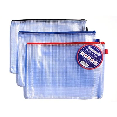 Imagen de Cartera A4 Tuff Bag con cremallera, de plástico transparente, resistente al agua, reforzada, malla (se adapta a 3 unidades)