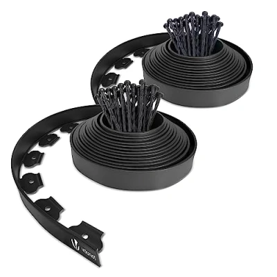 Imagen de VOUNOT Borde Jardín, Césped Borde, Flexible de Plástico, Longitud 20 m, Altura 5 cm, con 60 Clavijas, Negro