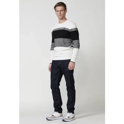 Imagen de Jersey tricot de Algodón manga larga y cuello redondo a rayas color Crudo para Hombre