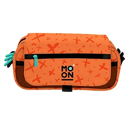 Imagen de Grafoplás 37546452. Estuche Escolar Tres Compartimentos con Solapa, Naranja, Colección Moon, Tamaño: 23x10x10cm