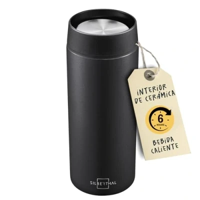 Imagen de SILBERTHAL Termo cafe para llevar 350ml Taza termica de viaje Acero inoxidable Bebida caliente 6h y fría 12h Negra