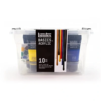 Imagen de Liquitex BASICS, set de Pintura Acrílica Studio para Principiantes, 9 tubos 75ml + pinceles, colores surtidos