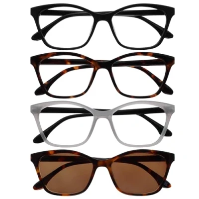 Imagen de OPULIZE KAT Gafas de Lectura + Solares x4 Montura Ojo Gato Negro,Marrón Carey,Gris Hombres y Mujeres Bisagras Muelle RRRS59 1272 +1.50