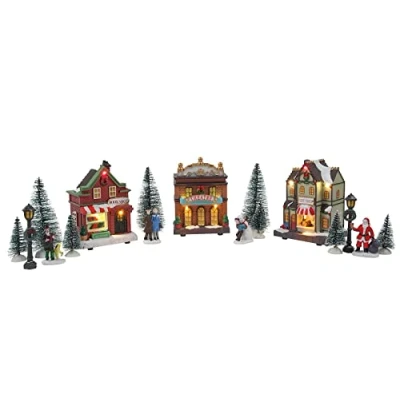 Imagen de Spetebo Pueblo de Navidad con 9 LED Set 17 piezas Decoración ventana iluminación