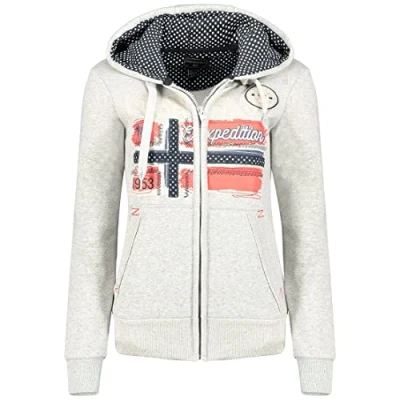 Imagen de Geographical Norway Farlotte Lady Sudaderas Mujer Con Capucha Y Bolsillos Sudadera Manga Larga Chaqueta Caliente Cremallera Jersey Mujeres Primavera Verano Otoño Invierno (Claro Gris L)