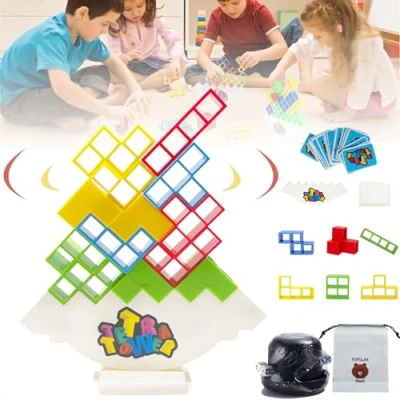 Imagen de Camic Team Tower Game for Kids &amp; Adults, Stacking Block Puzzle Toy Balance Game, Board Games Family Parties Travel Building (48 Pieces + Base)