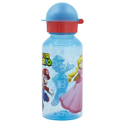 Imagen de Botella de agua reutilizable infantil plástico con tapa y capacidad 370 ml Super Mario