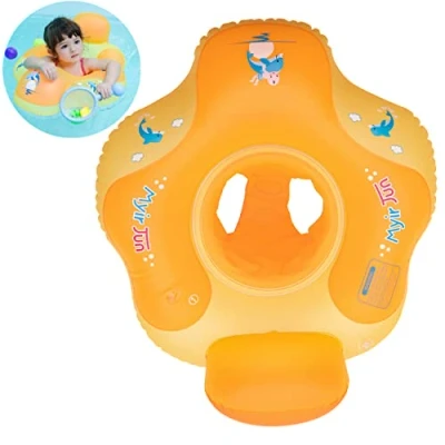 Imagen de Myir JUN Flotador bebé con Asiento y Respaldo, Anillo de Natación para bebés Piscina Inflable Niños Nadar (Naranja, M)