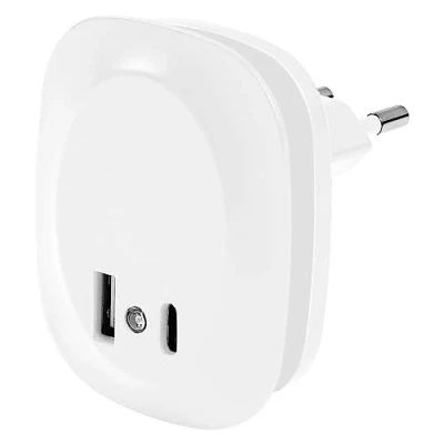 Imagen de LEDVANCE luz nocturna enchufable LUNETTA EDGE, 0.35W, 10lm, cálida, sensor diurna, USB A/C, LED, carga, larga duración, IP20, 3000K