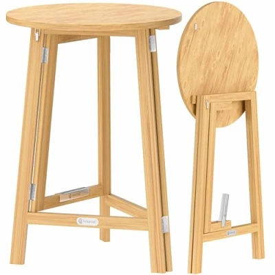 Imagen de CASARIA Mesa de Bar Alta Plegable Madera Maciza Tablero Redondo 78x111cm Bistro Fiesta Eventos