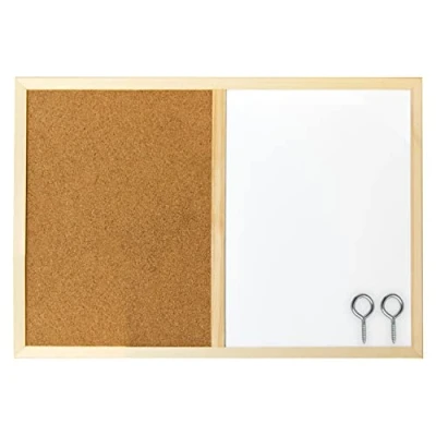 Imagen de Idena 568016 Tablón de anuncios/pizarra blanca con marco madera, incluye 2 tornillos, apto para montaje en pared, aprox. 40 x 60 cm, ideal como decoración y el lugar trabajo