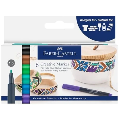 Imagen de Faber Castell 160708 juego de rotuladores creativos, 6 permanentes, Fairy Forest, para papel, vidrio, plástico, etc.