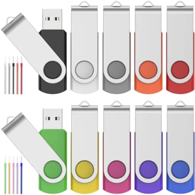 Imagen de Pen Drive 16GB Memoria USB 10 Piezas Pendrives 16 GB Giratorios Práctico Multicolor Unidad Flash 2.0 con Unidades Cordones para Empresa Anuncia y Buscaba by FEBNISCTE