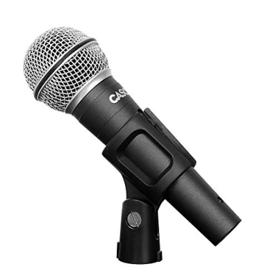 Imagen de Cascha HH 5080 Stage Micrófono dinámico para escenario con interruptor de encendido/apagado, incluye cable XLR 3 m y abrazadera micrófono, ideal conciertos espectáculos en directo
