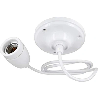 Imagen de Lámpara colgante de porcelana E27, cable textil, esmalte blanco