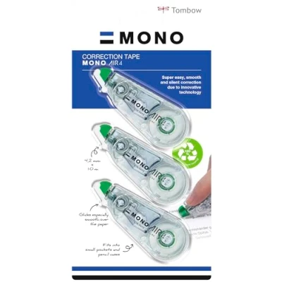 Imagen de Tombow MONO Air Cinta Correctora Blanca de Aplicación Suave y Silenciosa Blister 3 Unidades