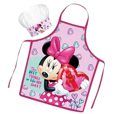 Imagen de Sorrisini Delantal niños, Infantil de cocina y Gorro Cocinero Ajustable para niños cocina, Mandil Niña, Sombrero Cocinar, Hornear, Pintar Minnie Mouse