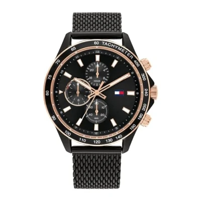 Imagen de Tommy Hilfiger Reloj Analógico de Cuarzo Multifunción para Hombre con Correa Malla Acero Inoxidable Negra 1792020