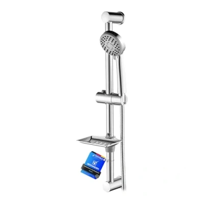 Imagen de Ibergrif, M20903 Conjunto Soporte Ducha Pared, Barra con Jabonera, Manguera, Alcachofa, Soporte, Plata