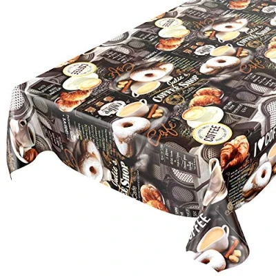 Imagen de ANRO Mantel de Hule Lavable (180 x 140 cm), diseño Dulces y Donuts, Cloruro polivinilo (PVC), Borde Corte, 180 140cm