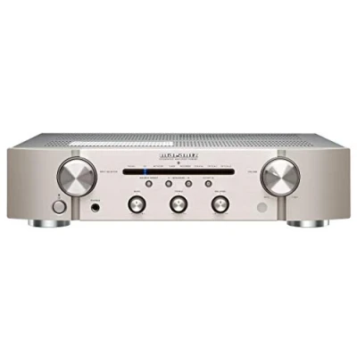Imagen de Marantz amplificador PM6007, integrado con conectividad digital, entradas analógicas coaxiales y ópticas, 2x 45 vatios, conversión DAC, D/A para entrada digital Plata/Oro