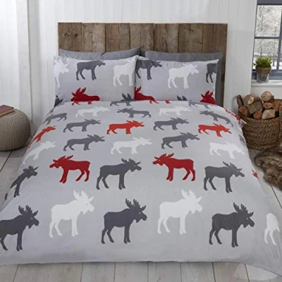 Imagen de Rapport Juego edredón y Funda de Almohada (Franela 100% algodón Cepillado, diseño Alce, Color Gris, para Cama Matrimonio), 200 x 200cms (Double)