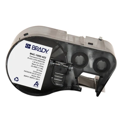Imagen de Brady Cinta de Etiquetas poliéster para impresoras BMP41/BMP51/BMP53/M511 autoadhesivas Multiuso Negro sobre blanco (25,40 mm x 7,62 m) M4C 1000 422