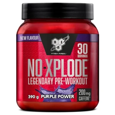 Imagen de BSN Nutrition N.O. Xplode Suplemento Alimenticio en Polvo para Preentrenamiento, Apoyo de Energía y Concentración con Cafeína, Aminoácidos, Vitamina C Zinc, Explosión Púrpura, 30 Porciones, 390 g