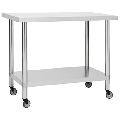 Imagen de vidaXL Mesa de Trabajo para Cocina con Ruedas Preparación Comida Hostelería Garajes Banco Restaurante Escuela Comercial Acero Inox 100x30x85 cm