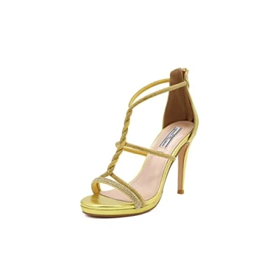 Imagen de QUEEN HELENA Sandalias elegantes con pedrería tacón de aguja para mujer ZM9473, amarillo, 36 EU