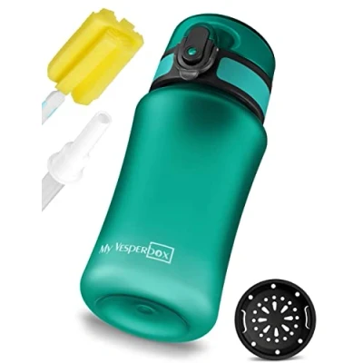 Imagen de My Vesperbox Minny botella infantil a prueba de fugas, con pajita o colador 350 500 ml, agua ligera tritán, sin bisfenol A, para guardería, escuela (turquesa, ml)