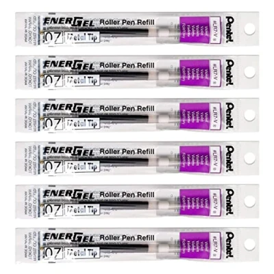 Imagen de Pentel Lote de 5 recambios LR7 para rodillo energético líquido punta 0,7 trazado 0,35 mm, color morado
