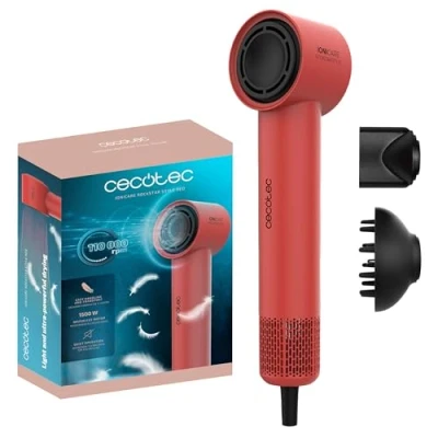 Imagen de Cecotec Secador de Pelo Ionicare Rockstar Style Red, Muy Compacto y Ligero, Motor 1500W 110000 Rpm, Generador Iones, 4 Temperaturas, 3 Velocidades, Silencioso: Tecnología Brushless