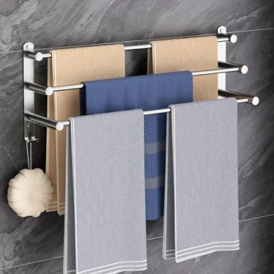 Imagen de toallero de 60 cm sin taladrar, pie, plata, accesorio baño, baño autoadhesivo SUS304, acero inoxidable, pared para cocina