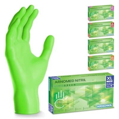 Imagen de ARNOMED guantes nitrilo talla XL, verdes, de nitrilo, 100 uds/caja, desechables sin polvo, goma látex, XS, S, M, L y XL