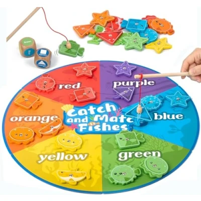 Imagen de Smartwo Juego Pescar Peces Magnetico para Niños, Juguete Montessori Niño 2 3 4 5 Años, Imanes Juegos Educativos de Clasificar Formas y Colores, Motricidad Fina, Madera, Regalo