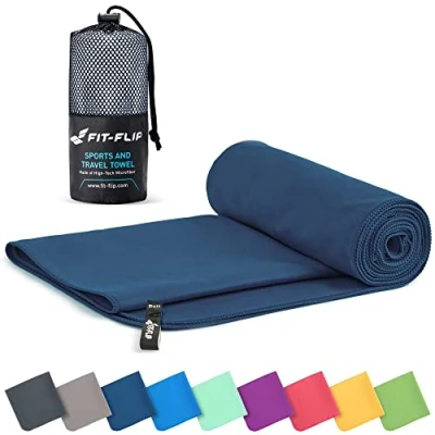 Imagen de Fit Flip Toalla Microfibra Gimnasio compacta, Ultraligera y de Secado rápido Playa Grande Natacion Toallas microfibras para Gym, Viaje Piscina (60x120cm Azul Marino)