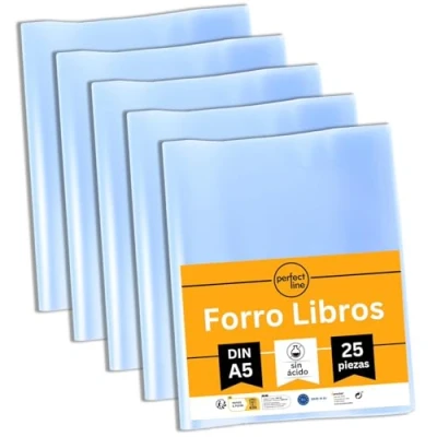 Imagen de perfect line 25 forro libros, funda plastico A5 con superficie texturizada, para libros de PP reciclable, forros escolares, fabricado en europa (DIN (Retrato))
