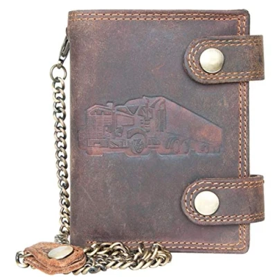 Imagen de FLW Wild Cartera de Camionero Fabricada en Cuero auténtico con RFID (protección Datos), Dos Hebillas y una Cadena Metal