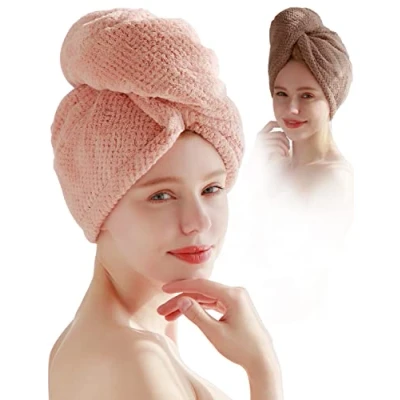 Imagen de Toallas para el Cabello 2 Piezas Toalla Microfibra Pelo, Ultra Súper Absorbente Secar Pelo con Botón, Secado Rapido, Rizado Regalos Originales