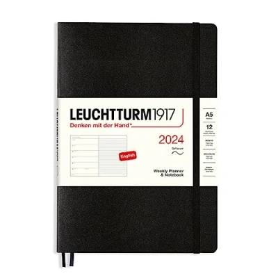 Imagen de LEUCHTTURM1917 367788 agenda semanal y cuaderno de notas Tapa blanda tamaño mediano (A5) 2024, 12 meses, Negro, Inglés