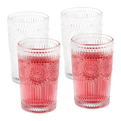 Imagen de Relaxdays Vasos Vintage, Set 4, Aptos para Lavavajillas, 400 ml, Cristalería Retro, Agua, Zumo, Limonada, Transparente