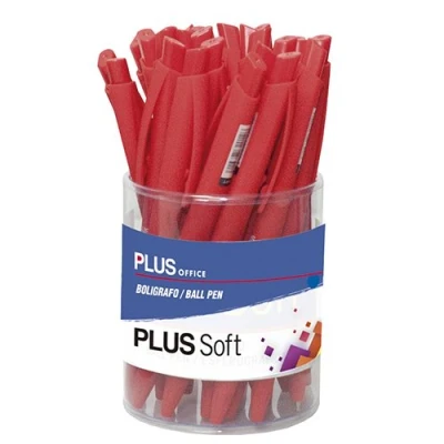 Imagen de PLUS Office Bolígrafos Soft Pack de 25 Retráctiles, Escritura y Tacto ultra suave, Tinta fluida Viscosa, Óptimo para uso oficina, casa escolar, Color Rojo Trazo 0,7 mm