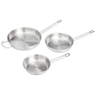 Imagen de Amazon Basics Juego de 3 sartenes acero inoxidable con revestimiento aluminio, aptas para horno y lavavajillas, 20, 24 30 cm, Plateado (anteriormente marca AmazonCommercial)
