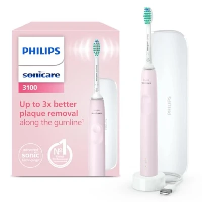 Imagen de Philips Sonicare 3100, cepillo dental eléctrico, sónico, sensor de presión y temporizador, estuche viaje, rosa chicle, modelo HX3673/11
