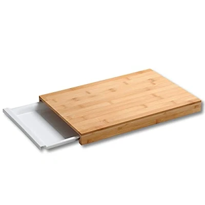 Imagen de KESPER Tabla de cortar con bandeja recogedora, material: bambú, plástico, dimensiones: 38 x 25 3,5 cm, color: marrón, blanco 58352